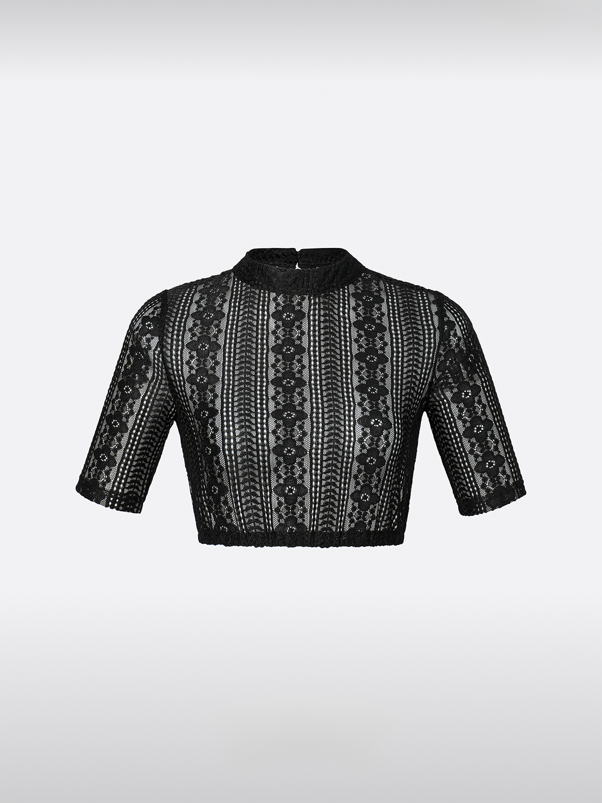 Schwarze Langarm Dirndlbluse aus Lochspitze